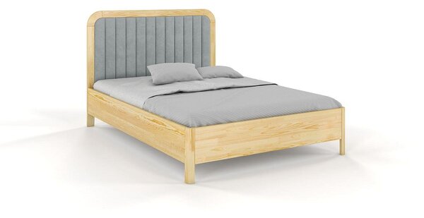 Tapicerowane łóżko drewniane sosnowe Visby MODENA z wysokim zagłówkiem / 200x200 cm, kolor naturalny, zagłówek Casablanca 2314