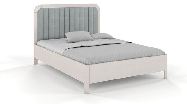 Tapicerowane łóżko drewniane sosnowe Visby MODENA z wysokim zagłówkiem / 200x200 cm, kolor biały, zagłówek Casablanca 2314