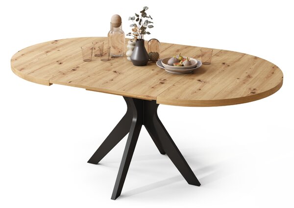 RENZO Dąb Artisan/noga czarna - OKRĄGŁY STÓŁ Ø110 ROZKŁADANY DO 180 cm | DO KUCHNI JADALNI SALONU RETRO
