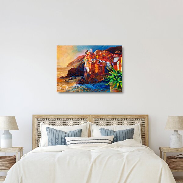 Obraz na szkle - Wieś na wybrzeżu Cinque Terre, Włoska Riviera, nowoczesny impresionism (70x50 cm)