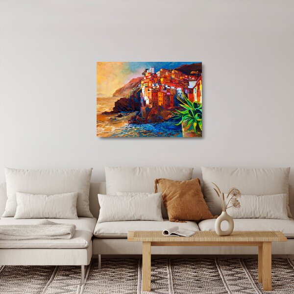 Obraz na szkle - Wieś na wybrzeżu Cinque Terre, Włoska Riviera, nowoczesny impresionism (70x50 cm)