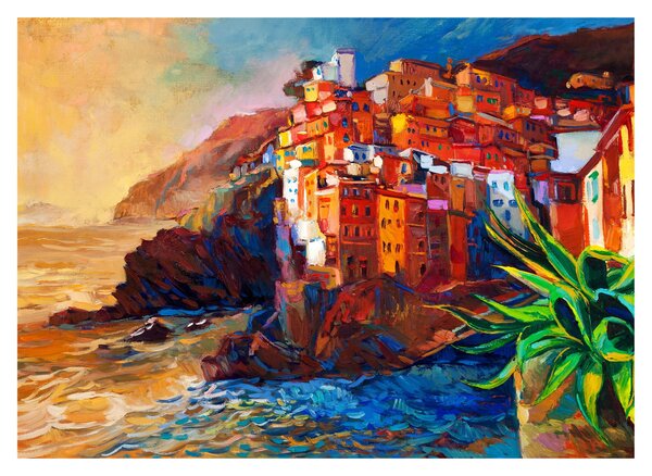 Obraz na szkle - Wieś na wybrzeżu Cinque Terre, Włoska Riviera, nowoczesny impresionism (70x50 cm)