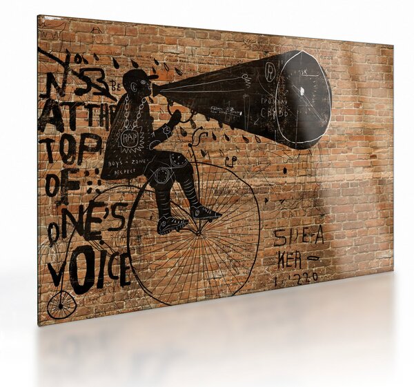 Obraz na szkle - Mężczyzna na rowerze w stylu Banksy (70x50 cm)