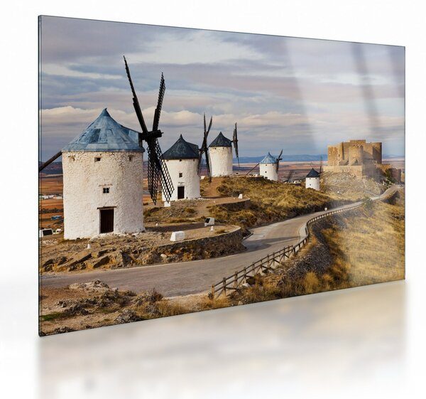 Obraz na szkle - Wiatraki Consuegra, Hiszpania (70x50 cm)