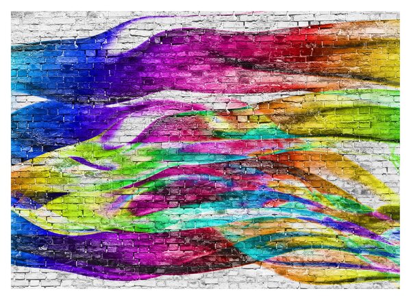 Obraz na szkle - Mur z cegły z kolorowymi płomieniami (70x50 cm)