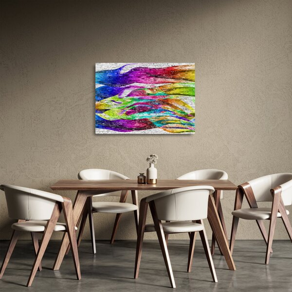 Obraz na szkle - Mur z cegły z kolorowymi płomieniami (70x50 cm)
