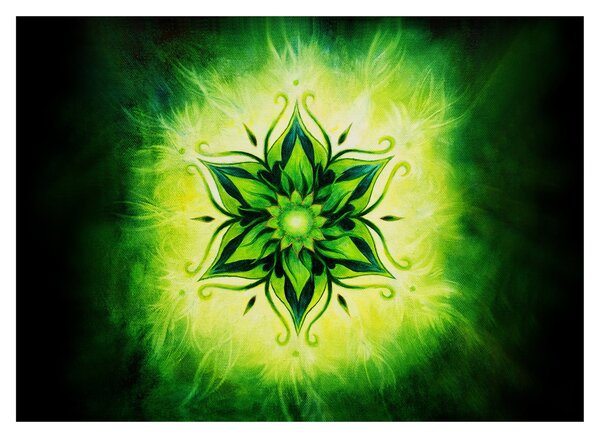 Obraz na szkle - Kwiatowa mandala na zielonym tle (70x50 cm)