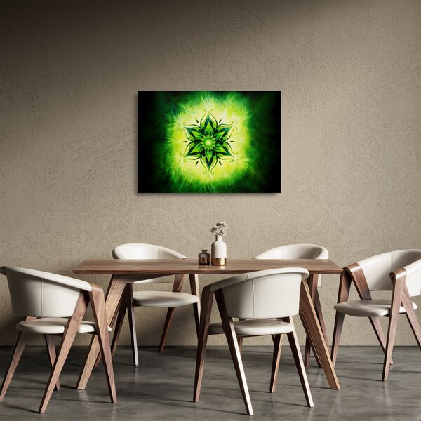 Obraz na szkle - Kwiatowa mandala na zielonym tle (70x50 cm)