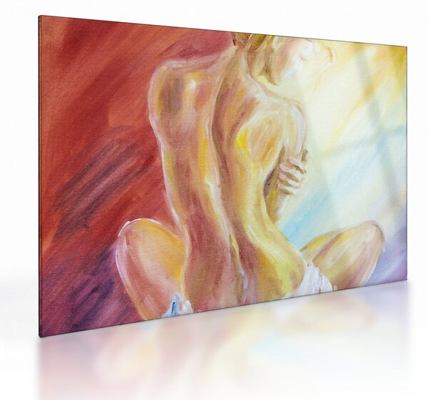 Obraz na szkle odpoczywającej kobiety, obraz olejny (70x50 cm)