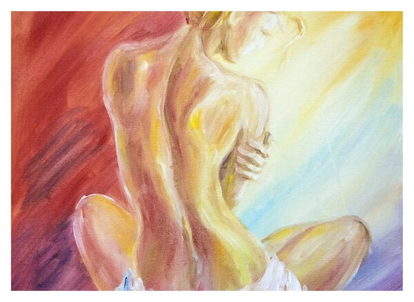 Obraz na szkle odpoczywającej kobiety, obraz olejny (70x50 cm)
