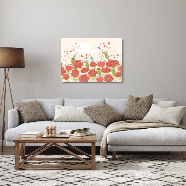 Obraz na szkle - Ptaszki na kwitnącej łące (70x50 cm)