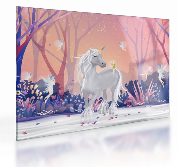 Obraz na szkle - Jednorożec w magicznym lesie (70x50 cm)