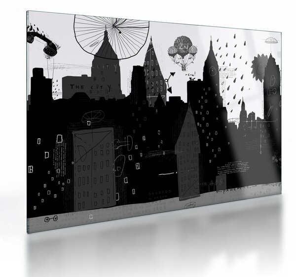 Obraz na szkle - Miasto z napisami i wzorami (70x50 cm)