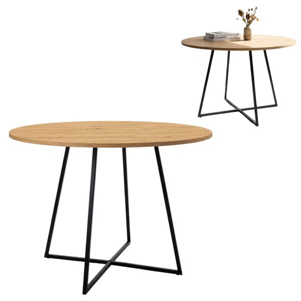 Stół jadalny EstiloHome YAMA B, okrągły, 90 cm, dąb Artisan – stół kuchenny z metalową podstawą
