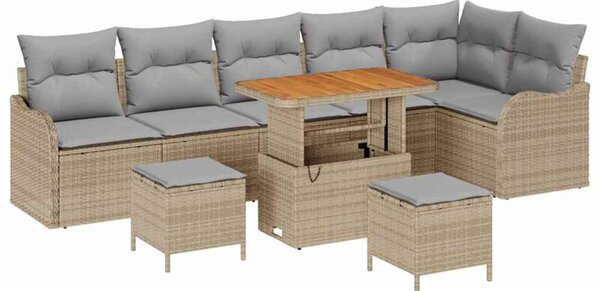 Zestaw Mebli Ogrodowych Komplet Wypoczynkowy Z Poduszkami 9-Częściowy Beżowy Rattan Na Taras Balkon Ogród
