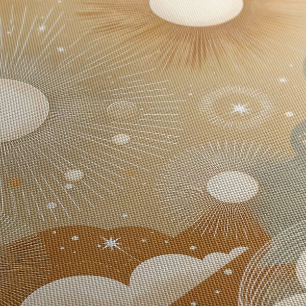 5-częściowy obraz słońce między chmurami w złotych tonach