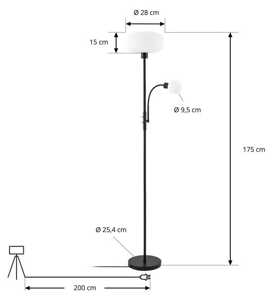 Lampa stojąca Ingrid Lindby, czarny, salon / jadalnia, metal