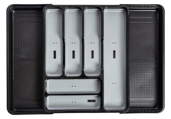 Czarno-szary regulowany plastikowy organizer na sztućce 41,5 x 35 cm – Addis