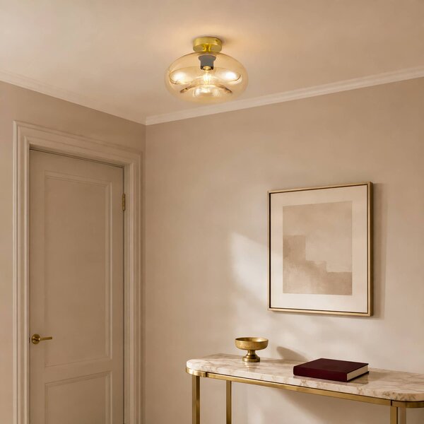 Lampa sufitowa Zehra Lindby, możliwość ściemniania, kremowy / amber, salon / jadalnia, szkło, vintage