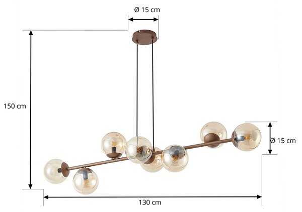 Lampa wisząca Isamer Lindby, możliwość ściemniania, brązowy / rdzawy, salon / jadalnia, metal, nowoczesny