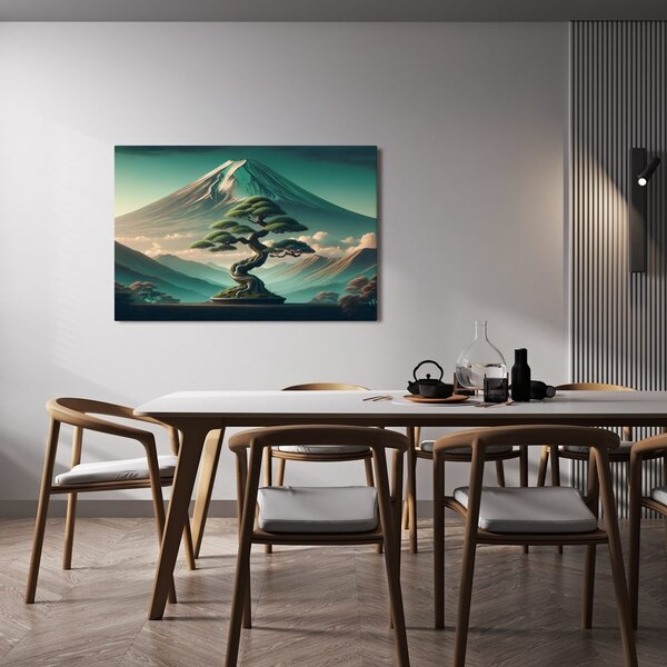 Obraz bonsai i góra w japońskim stylu