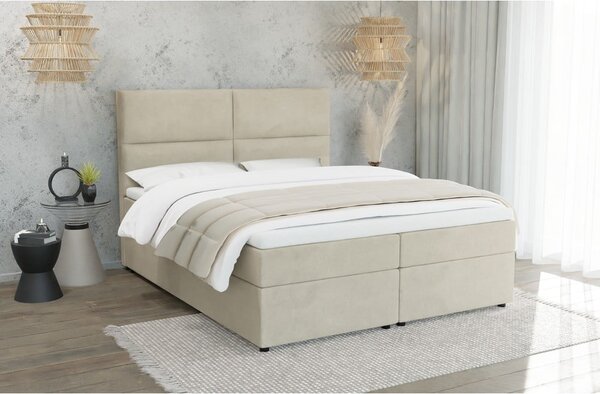 Beżowe łóżko boxspring ze schowkiem 140x200 cm Rico – Ropez