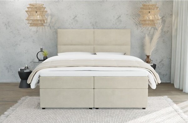 Beżowe łóżko boxspring ze schowkiem 140x200 cm Rico – Ropez