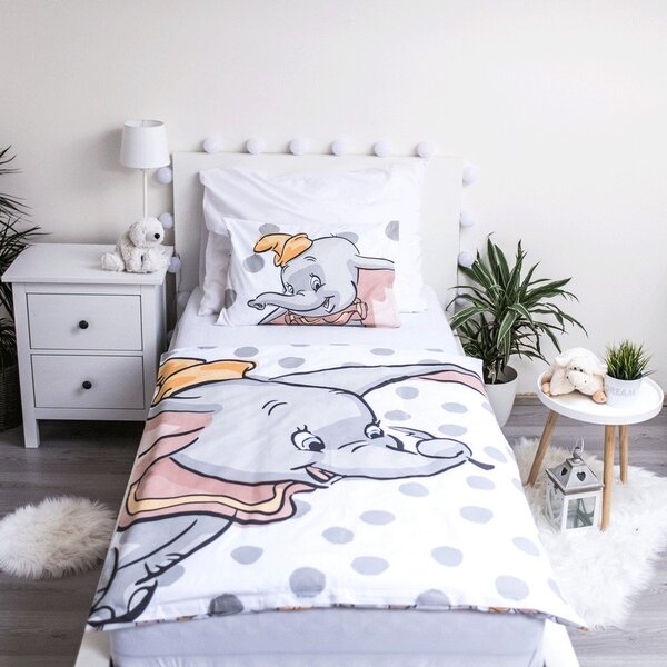 Biało-szara bawełniana pościel dziecięca do łóżeczka 100x135 cm Dumbo "Dots" – Jerry Fabrics