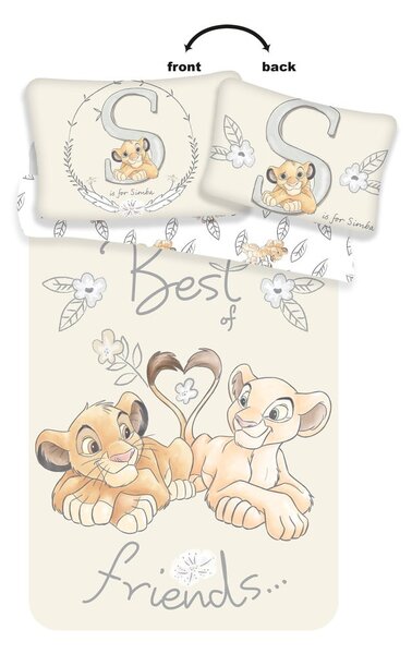 Jasnożółta bawełniana pościel dziecięca do łóżeczka 100x135 cm Lion King "Best Friends" – Jerry Fabrics