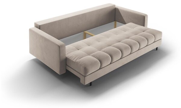 Beżowa aksamitna rozkładana sofa ze schowkiem 222 cm Bali – Cosmopolitan Design