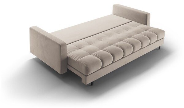 Beżowa aksamitna rozkładana sofa ze schowkiem 222 cm Bali – Cosmopolitan Design