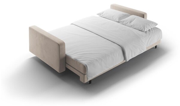 Beżowa aksamitna rozkładana sofa ze schowkiem 222 cm Bali – Cosmopolitan Design