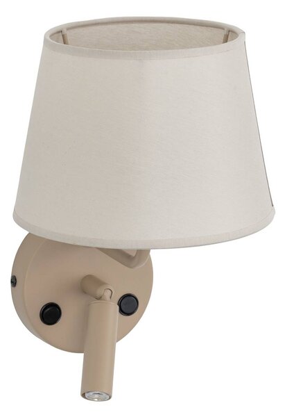 Kinkiet Maja, piaskowy, tekstylny, lampka do czytania, wysokość 25 cm Maja TK Lighting, możliwość ściemniania, kremowy / amber, sypialnia, tkanina / materiał / jedwab