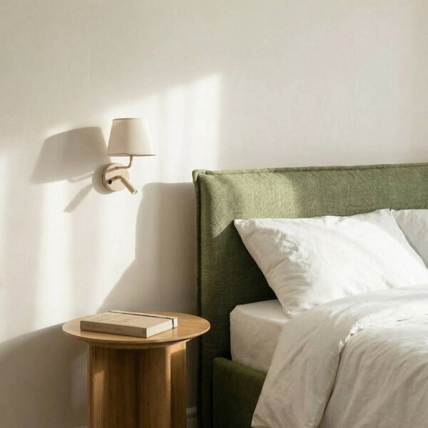 Kinkiet Maja, piaskowy, tekstylny, lampka do czytania, wysokość 25 cm Maja TK Lighting, możliwość ściemniania, kremowy / amber, sypialnia, tkanina / materiał / jedwab