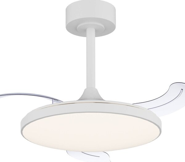 Mantra Iluminación Wentylator sufitowy LED Slim Mini, biały, DC, cichy, CCT, 106 cm możliwość ściemniania, biały / opal, salon / jadalnia, metal, nowoczesny