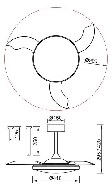 Mantra Iluminación Wentylator sufitowy LED Slim Mini, biały, DC, cichy, CCT, 106 cm możliwość ściemniania, biały / opal, salon / jadalnia, metal, nowoczesny