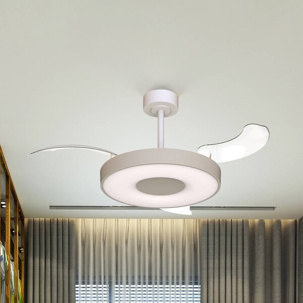 Mantra Iluminación Inteligentny wentylator sufitowy LED Coin Mini, beżowo-biały, DC, cichy możliwość ściemniania, kremowy / amber, salon / jadalnia, metal, nowoczesny