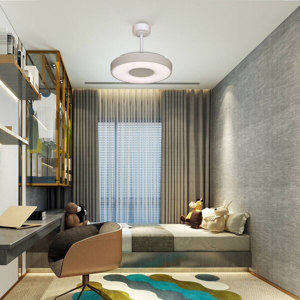 Mantra Iluminación Inteligentny wentylator sufitowy LED Coin Mini, beżowo-biały, DC, cichy możliwość ściemniania, kremowy / amber, salon / jadalnia, metal, nowoczesny