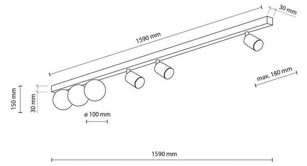 Lampa sufitowa Vox TK Lighting, możliwość ściemniania, czarny, salon / jadalnia, szkło