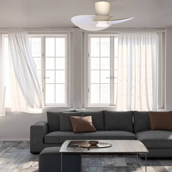 Mantra Iluminación Wentylator sufitowy LED Nenufar, biały, DC, cichy, CCT, 74 cm możliwość ściemniania, biały / opal, salon / jadalnia, aluminium, nowoczesny