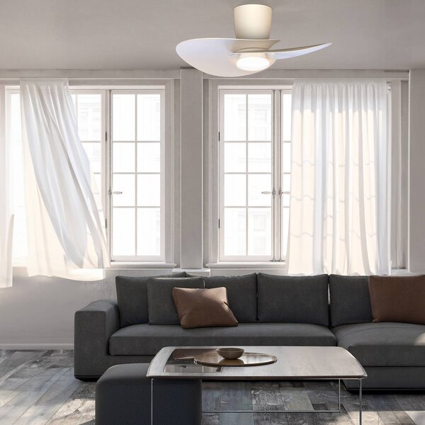 Mantra Iluminación Wentylator sufitowy LED Nenufar, biały, DC, cichy, CCT, 74 cm możliwość ściemniania, biały / opal, salon / jadalnia, aluminium, nowoczesny
