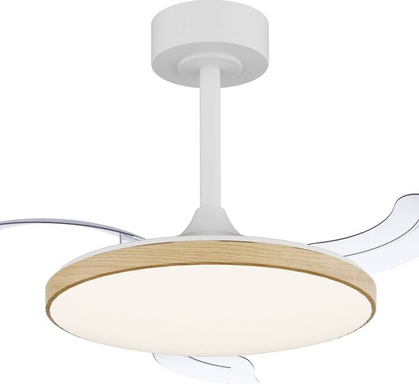 Mantra Iluminación Wentylator sufitowy LED Slim Mini, biały/drewno, DC, cichy, CCT możliwość ściemniania, biały / opal, salon / jadalnia, metal, nowoczesny