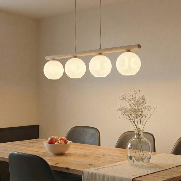 Lampa wisząca szklana Virlo TK Lighting, możliwość ściemniania, jasne drewno, salon / jadalnia, szkło