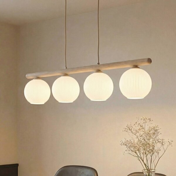 Lampa wisząca szklana Virlo TK Lighting, możliwość ściemniania, jasne drewno, salon / jadalnia, szkło