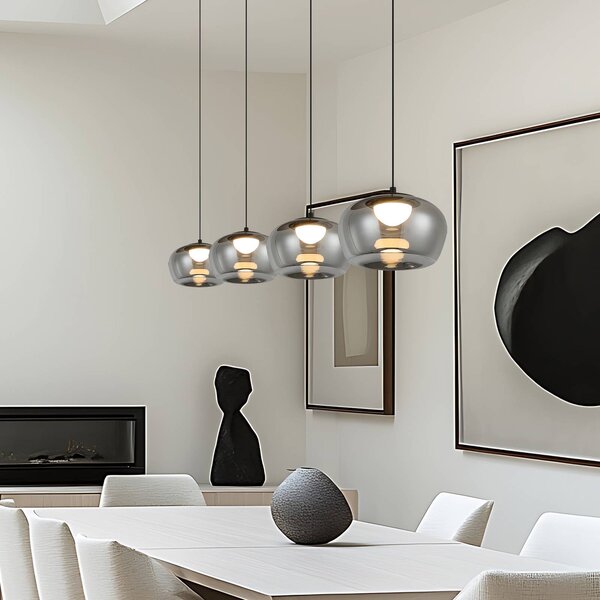 Viokef Lampa wisząca Nadia, aluminiowy / szary / cynkowy, salon / jadalnia, szkło