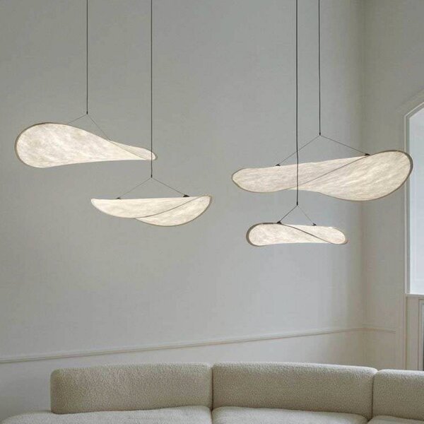 New Works Lampa wisząca Tense, możliwość ściemniania, biały / opal, salon / jadalnia, tkanina / materiał / jedwab, skandynawski