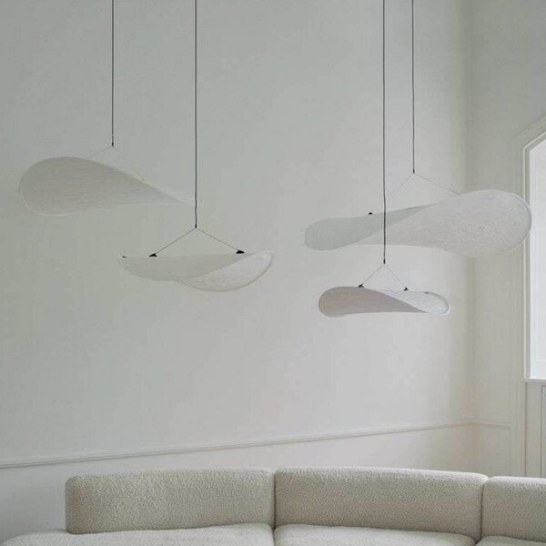 New Works Lampa wisząca Tense, możliwość ściemniania, biały / opal, salon / jadalnia, tkanina / materiał / jedwab, skandynawski