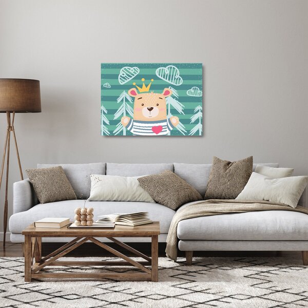 Obraz na szkle - Niedźwiadek w lesie (70x50 cm)