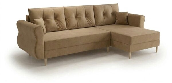 Rozkładana narożna sofa SILVIANO 230x140 cm, beżowa, uniwersalna