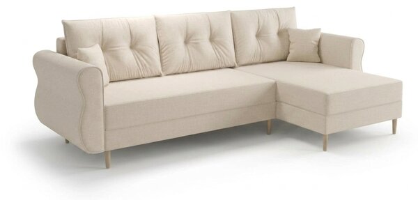 Rozkładana narożna sofa SILVIANO 230x140 cm, kremowa, uniwersalna
